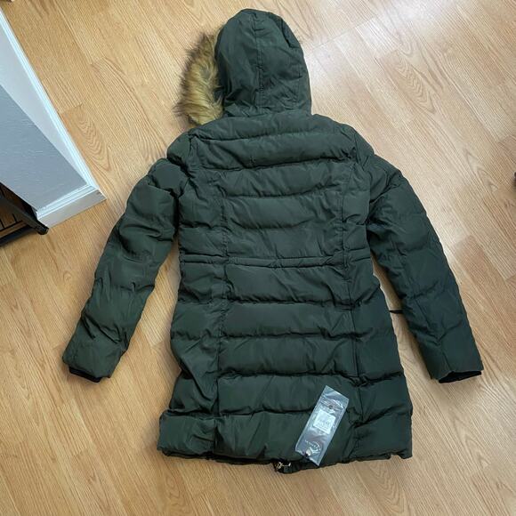 Celsius Green Hooded Puffer Coat With Fleece Lining & Gold Trim, Sz M--NWT - Picture 5 of 10